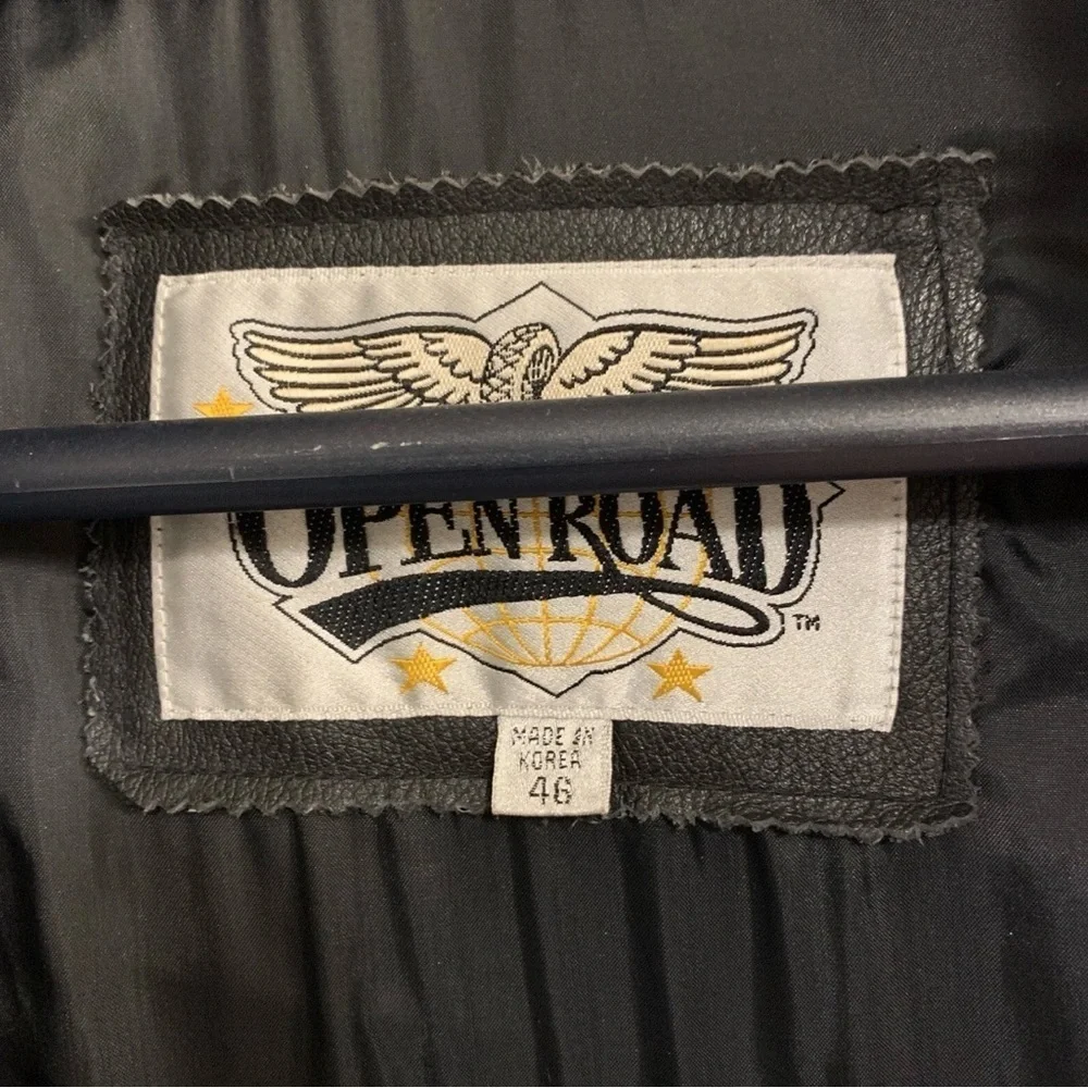 Vtg Open Road Black Leather Jacket Harley Davidson Wings Patch Men’s Sz 46 XL
